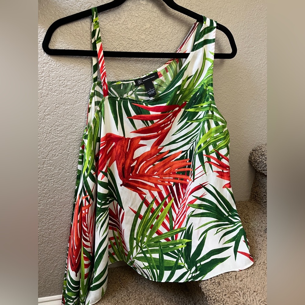 INC Lightweight tropical one off shoulder summer top SZ: L like new